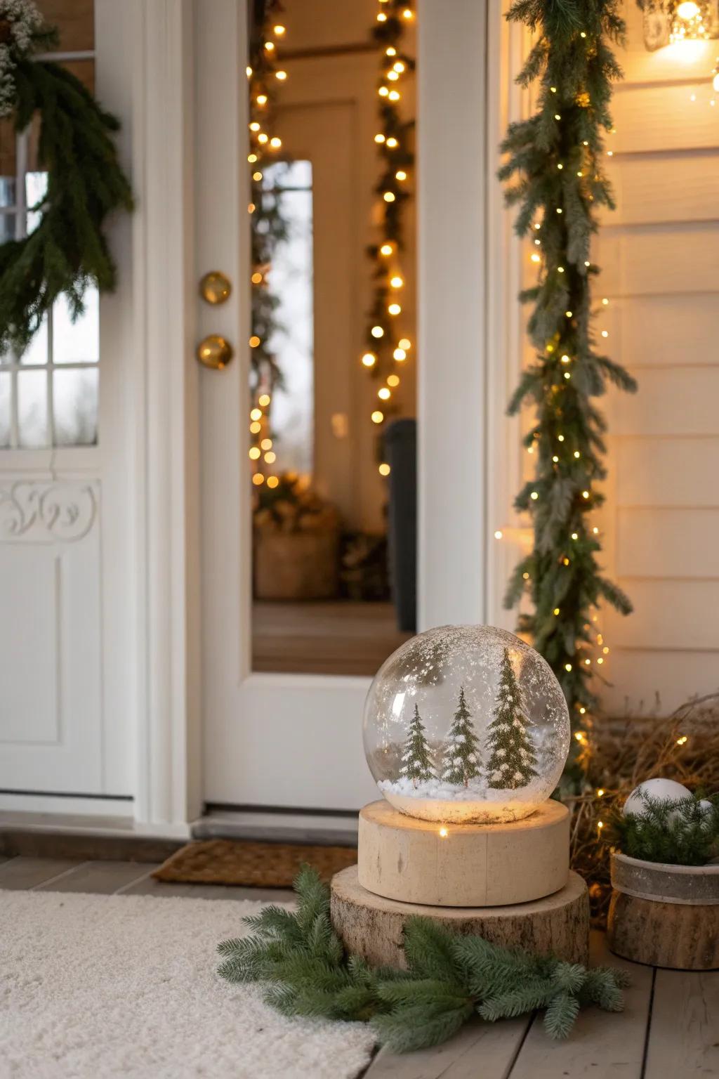 Highlight your snow globe scene with a festive garland of lights, adding warmth and cheer to your decor. 🌟 #HolidayDecor #FestiveLights #WinterVibes