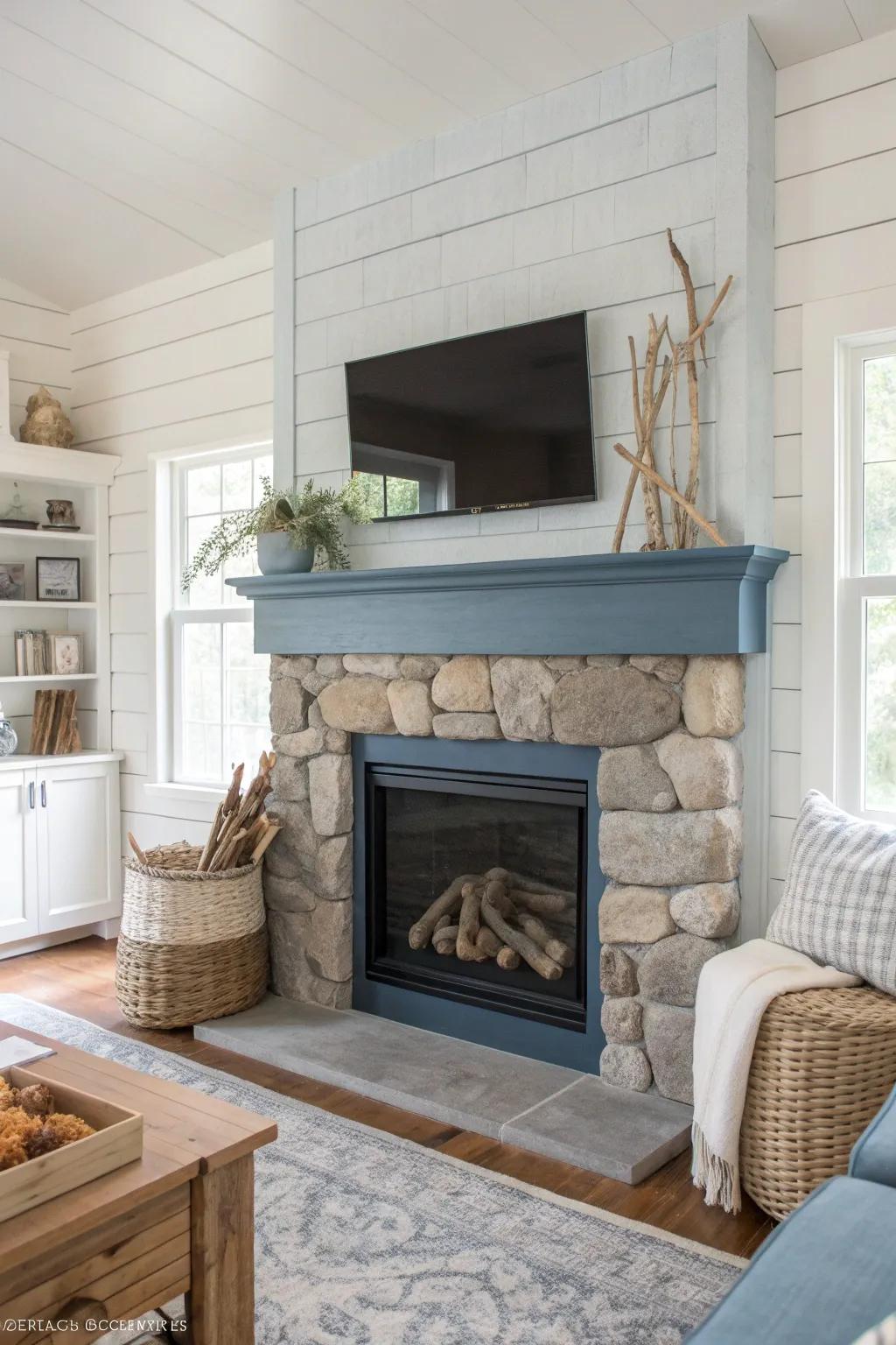 Infuse your space with coastal charm using blue shiplap and serene decor #CoastalLiving #BeachVibes