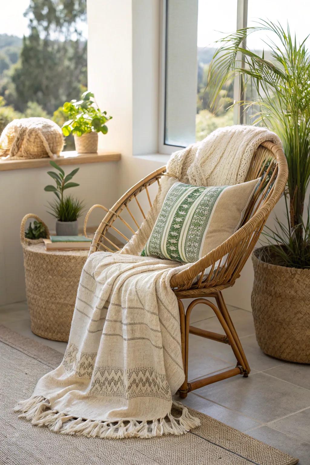 Embrace natural materials like rattan and seagrass for an organic, timeless summer look.