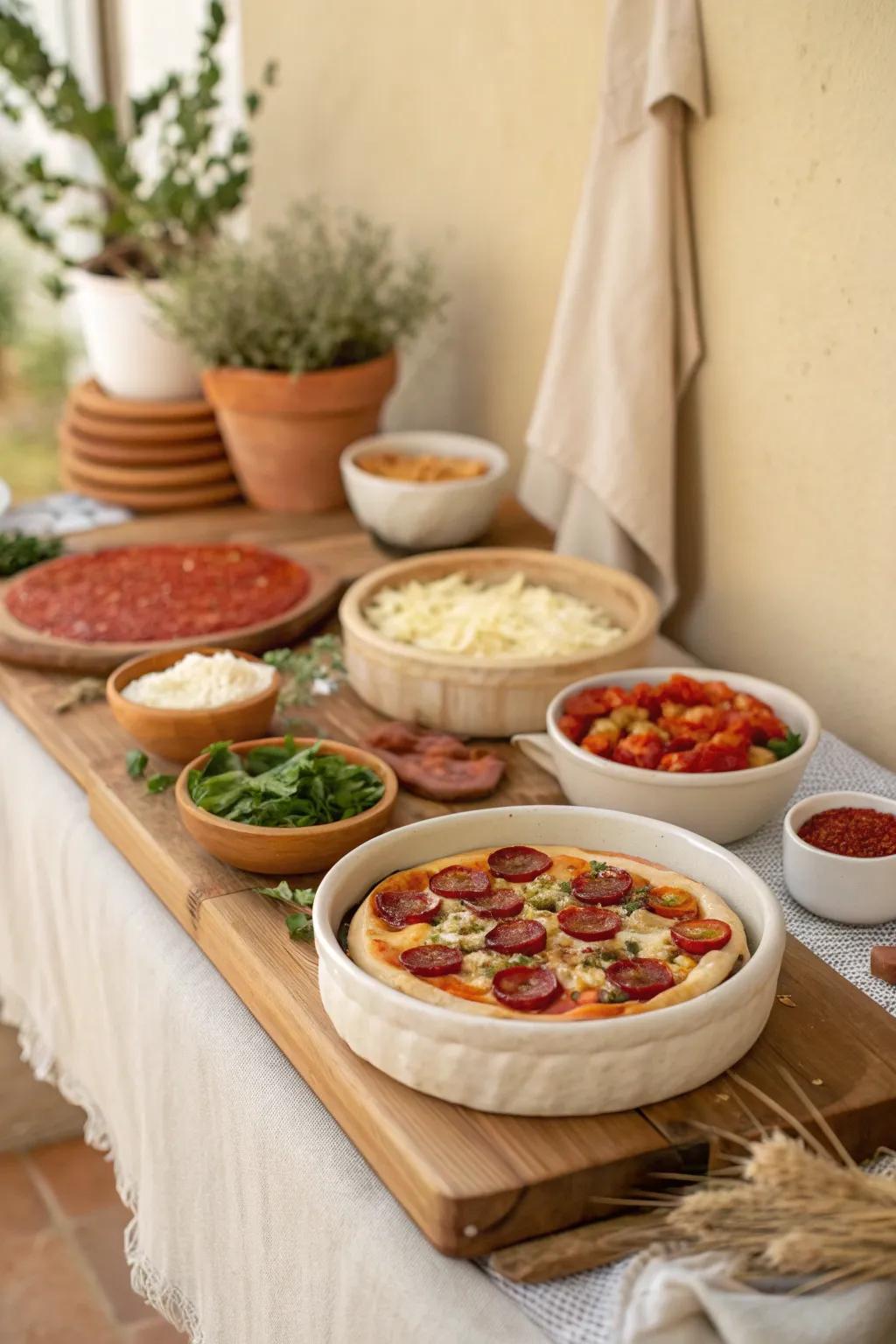 A creative topping bar lets guests craft their perfect pizza, turning your party into a culinary adventure.