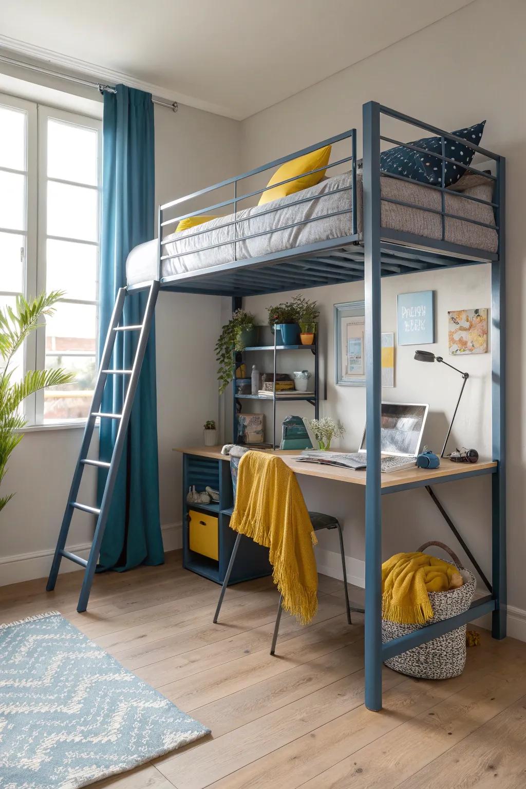 Loft beds make the most of vertical space, perfect for compact rooms needing more function.