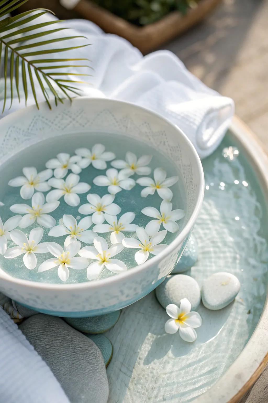 Unique elegance: Floating white flowers create a serene and captivating outdoor display. 💧 #OutdoorDecor #UniqueIdeas