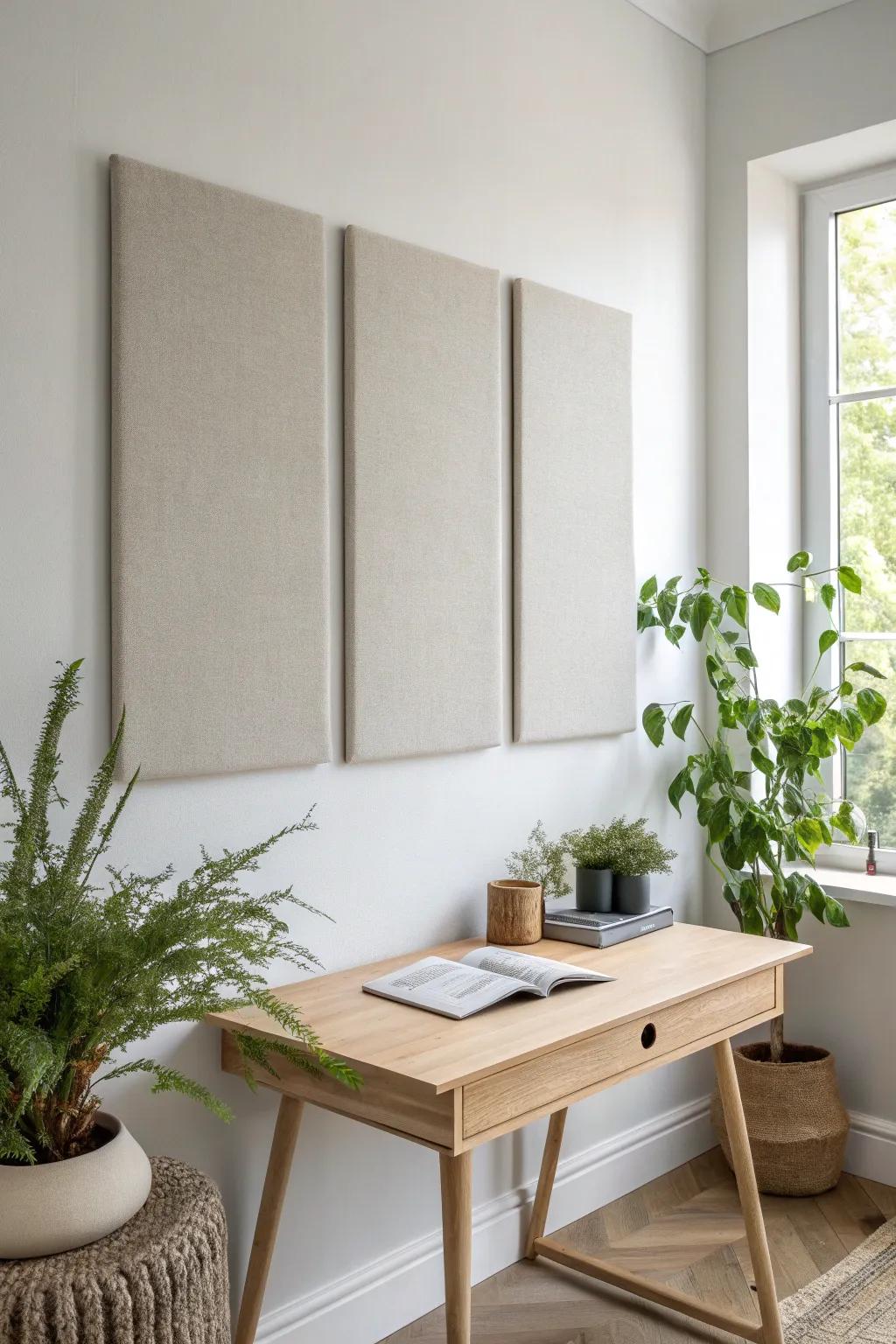 Silence distractions and create a serene workspace with acoustic panels. 🔇 #QuietSpace #HomeOfficeDesign #Focus