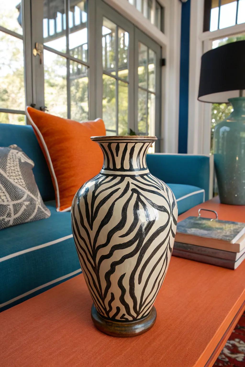 Zebra print accessories like vases and trays bring a cohesive touch to any decor style. 🏺🖤 #HomeDecor #InteriorStyling