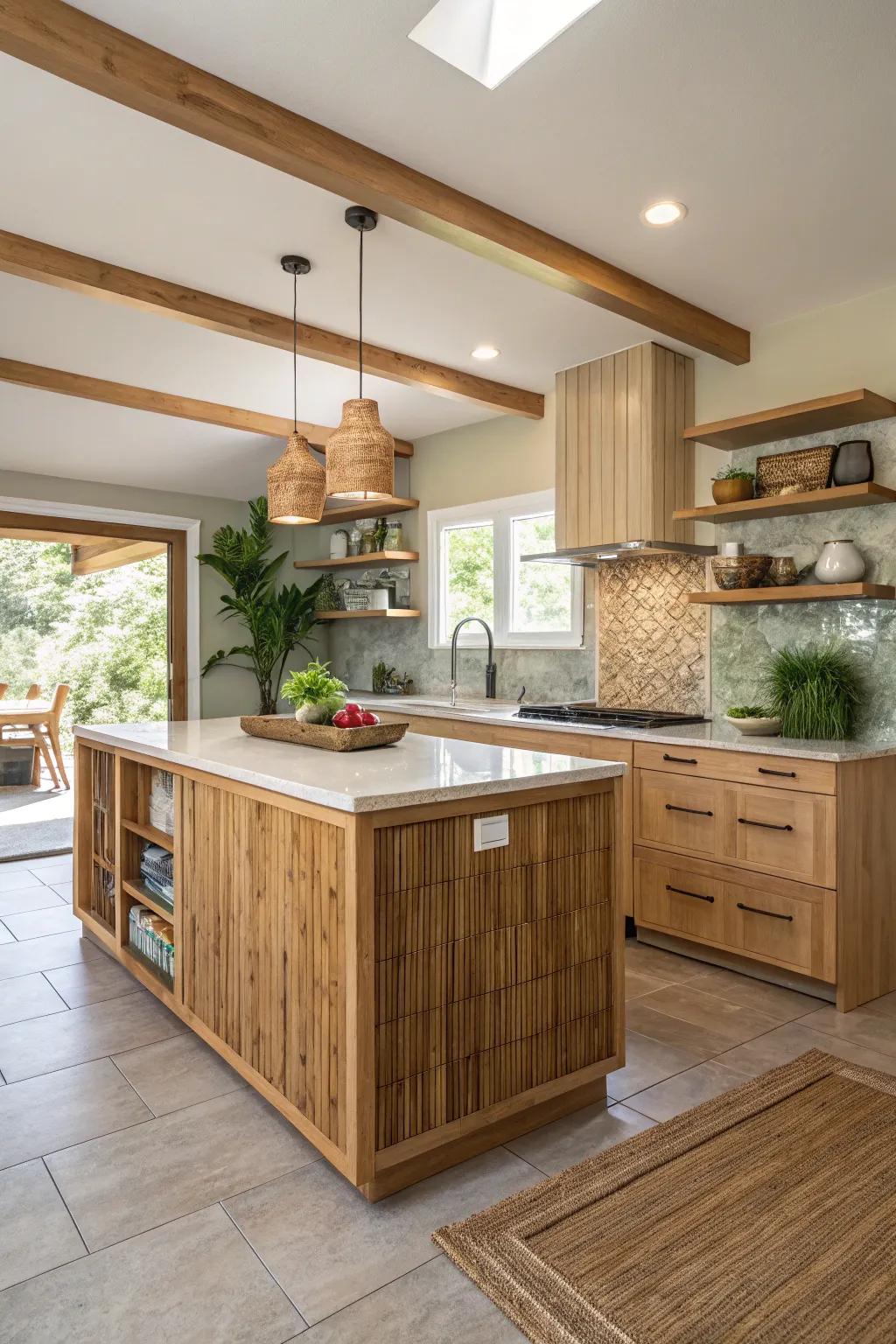 Sustainability meets style with eco-friendly island materials.