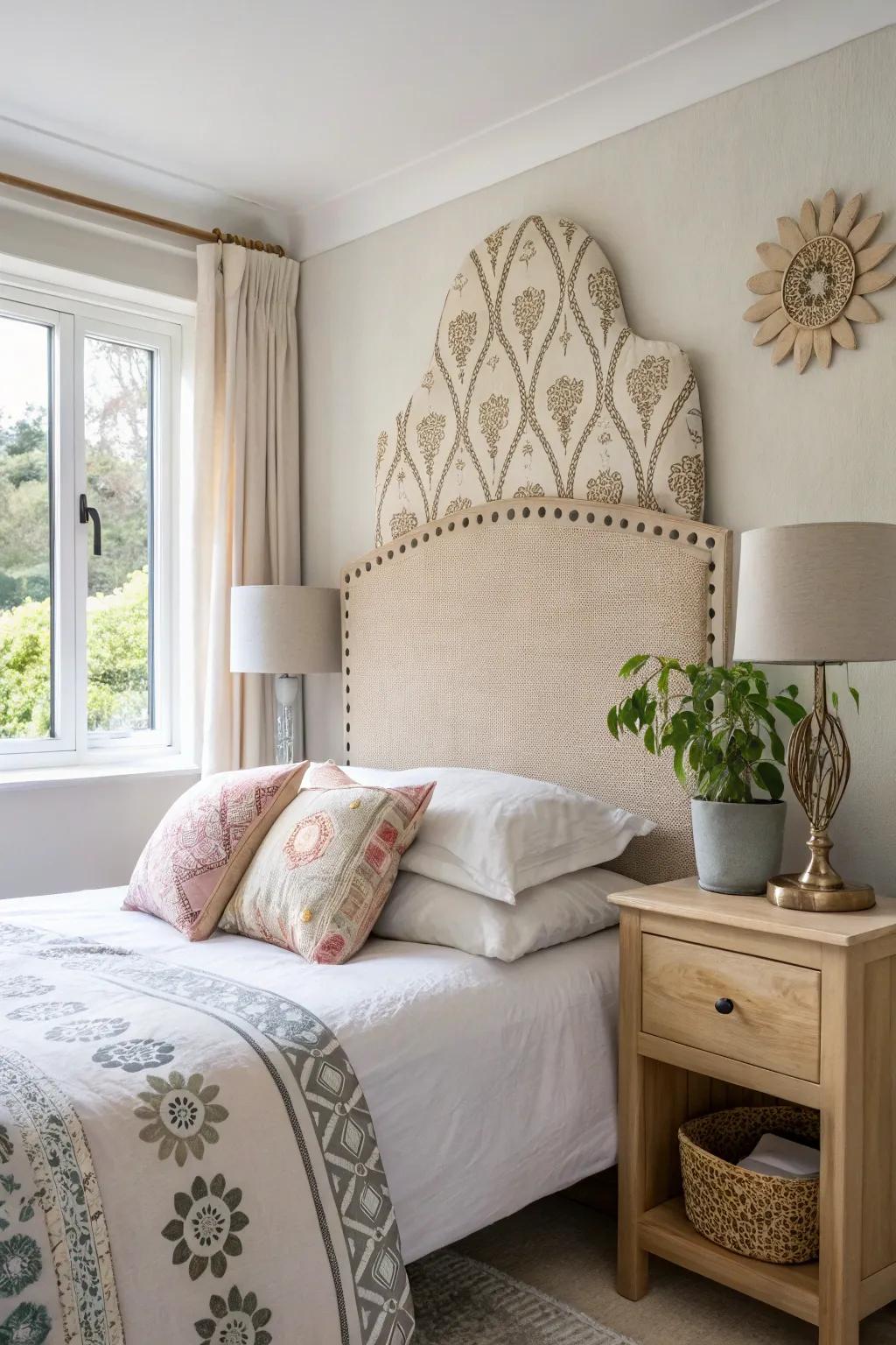 A unique headboard adds flair and becomes the focal point of a stylish teen bedroom.