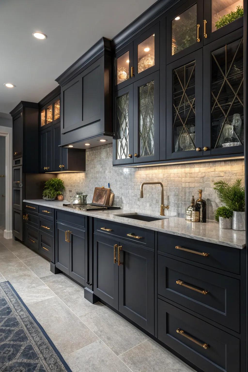 Dark cabinets bring a sleek and modern elegance to this contemporary kitchen.