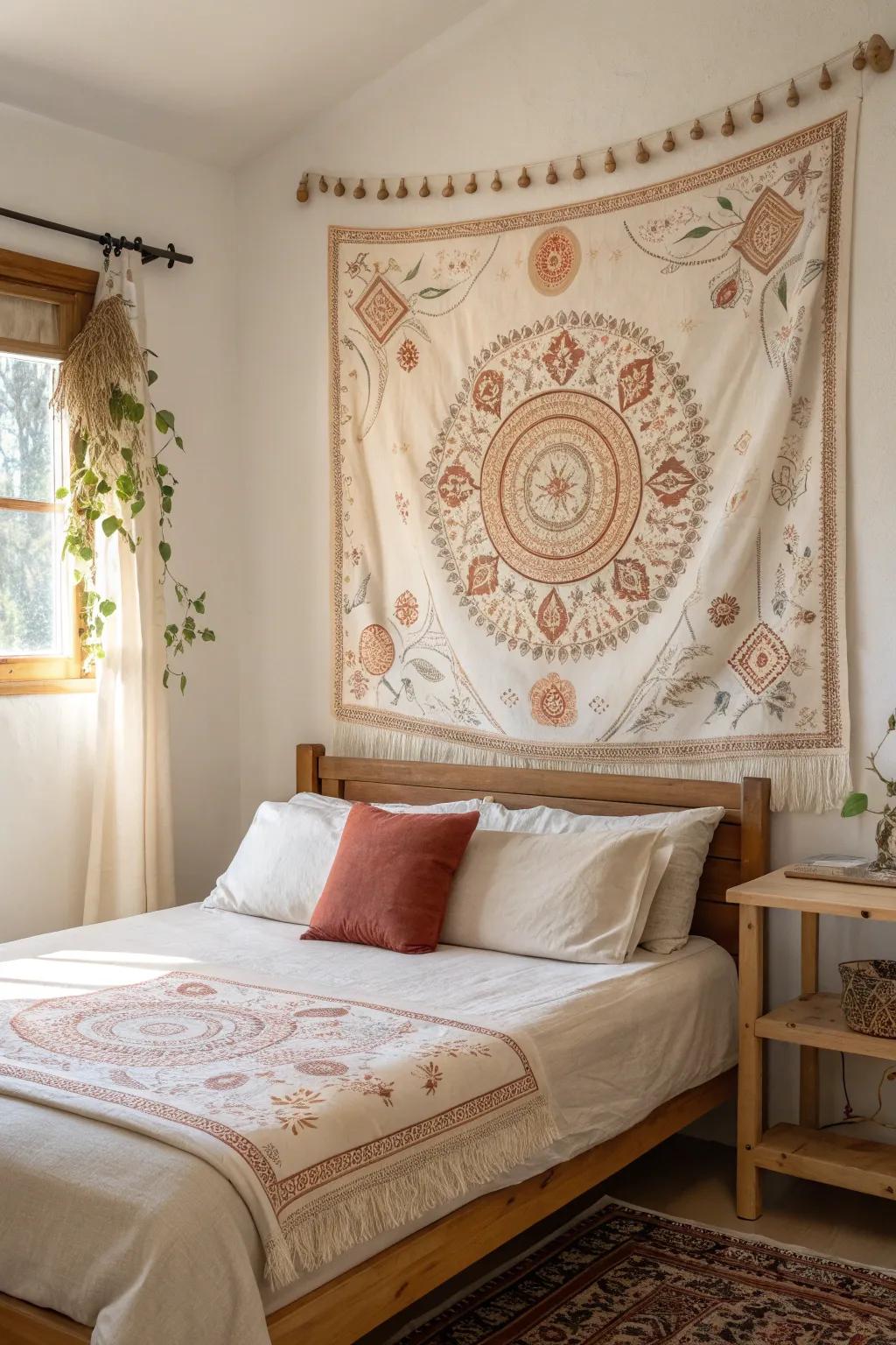 Add warmth and texture with decorative tapestries that tell a story.