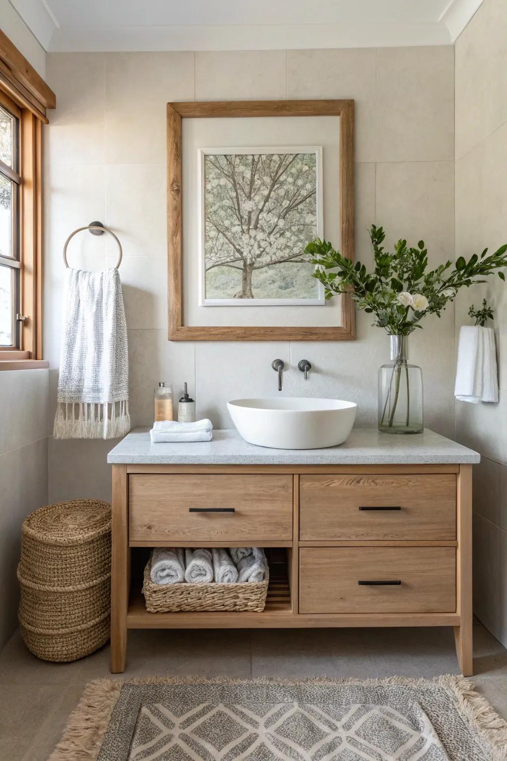 Let art be your muse, transforming your bathroom into a personal gallery. #ArtisticBathroom #CreativeDesign