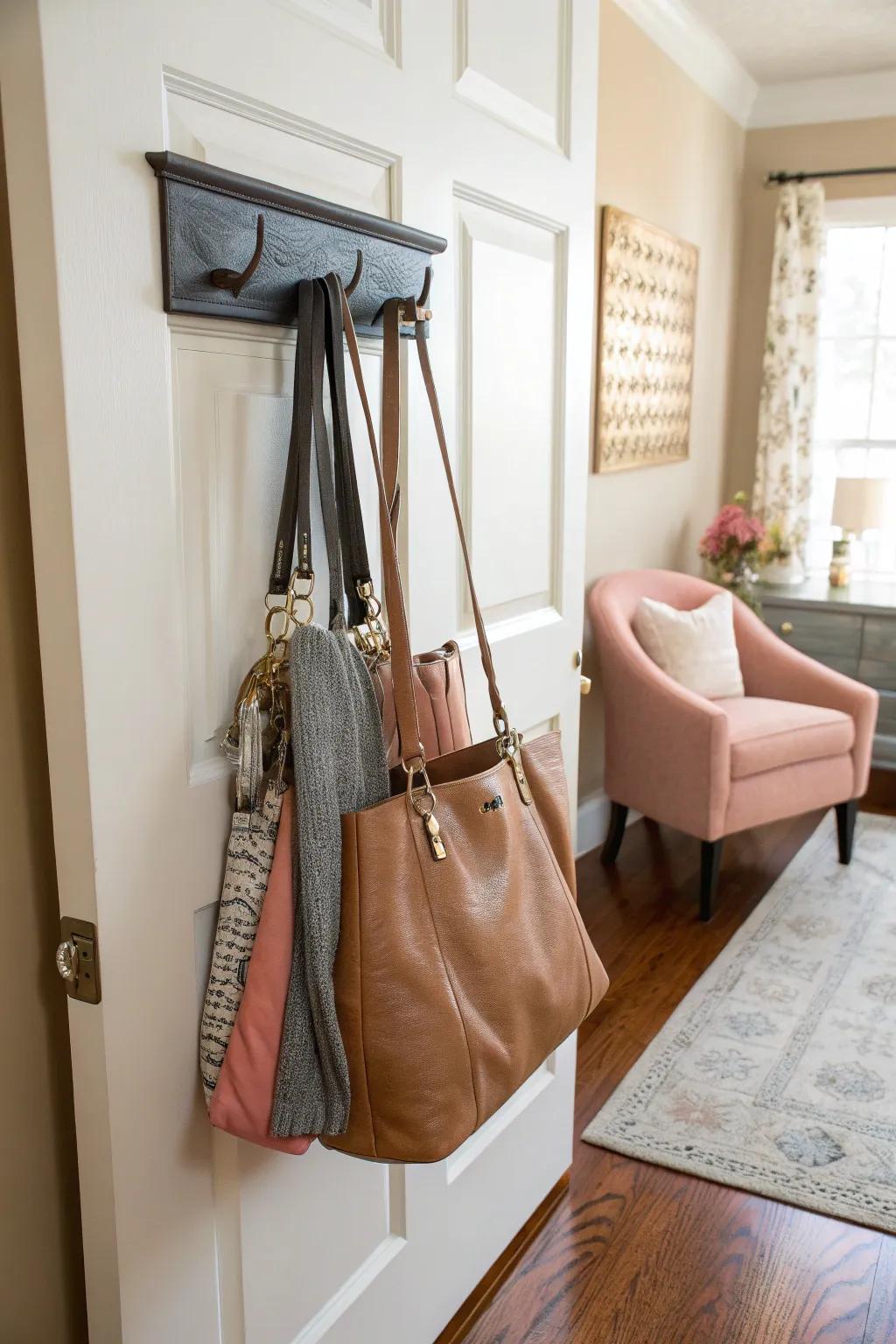 A handbag holder behind the door keeps your style on point and your space organized.