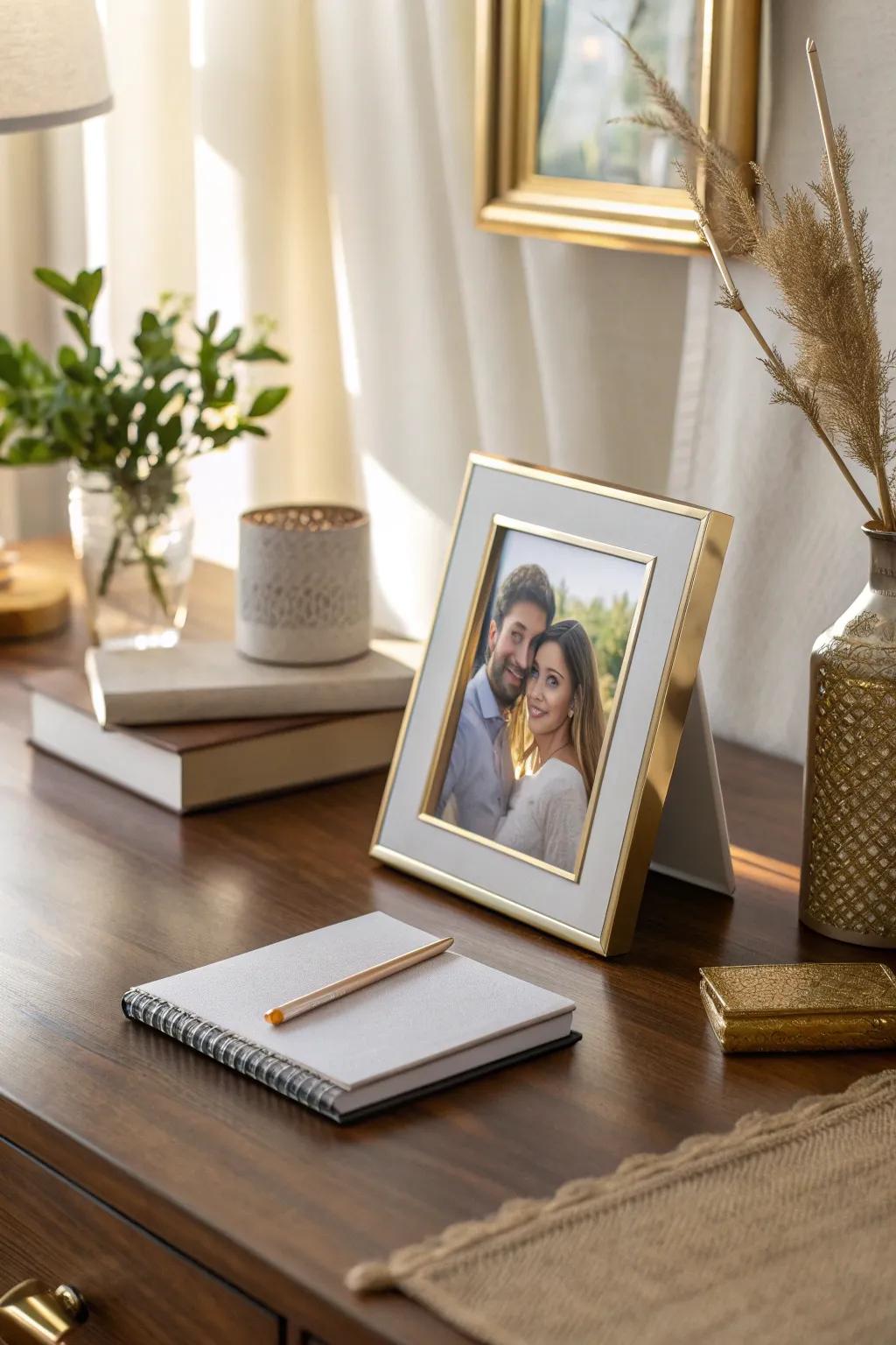 Capture precious memories with a photo frame that adds personal charm to your desk.