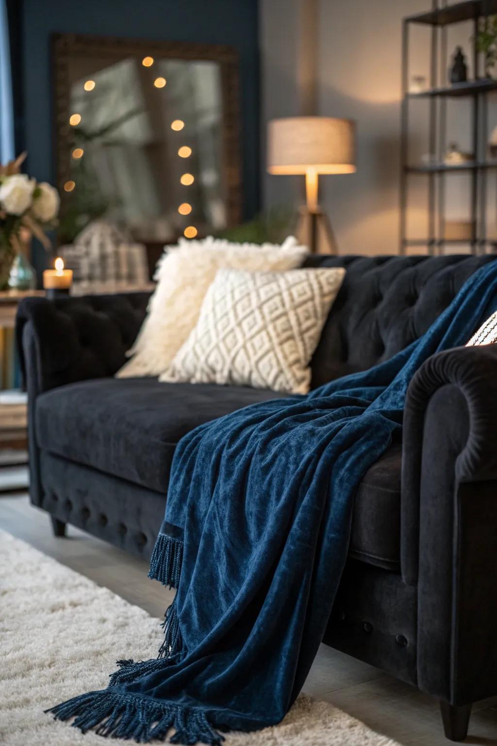 Cozy throws add warmth and texture, inviting relaxation in your living space. #CozyVibes #LivingRoomComfort
