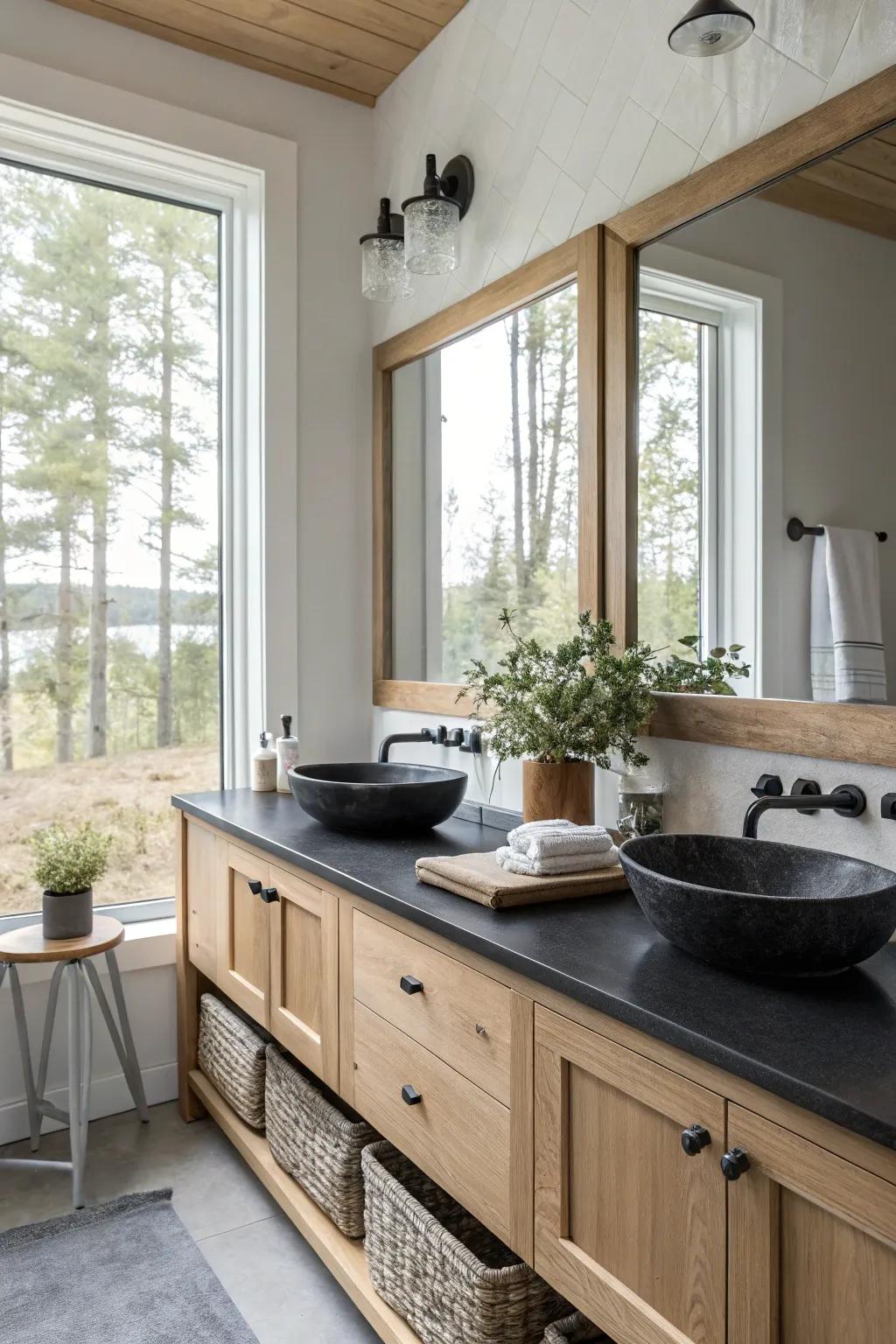 Harness natural light to enhance the striking beauty of black countertops.