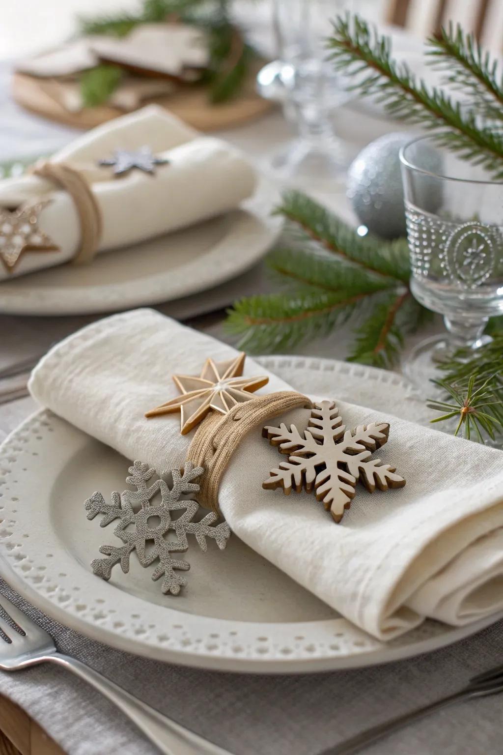 Add a touch of whimsy with themed napkin rings that elevate your table setting. ❄️✨ #NapkinElegance #HolidayDetails