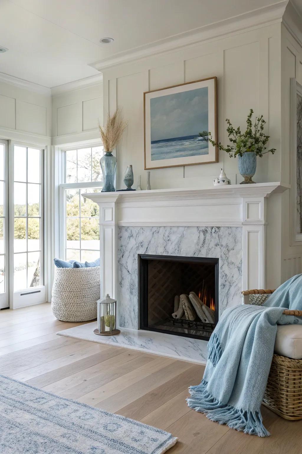 Marble adds a sophisticated touch, elevating your coastal style with grace.