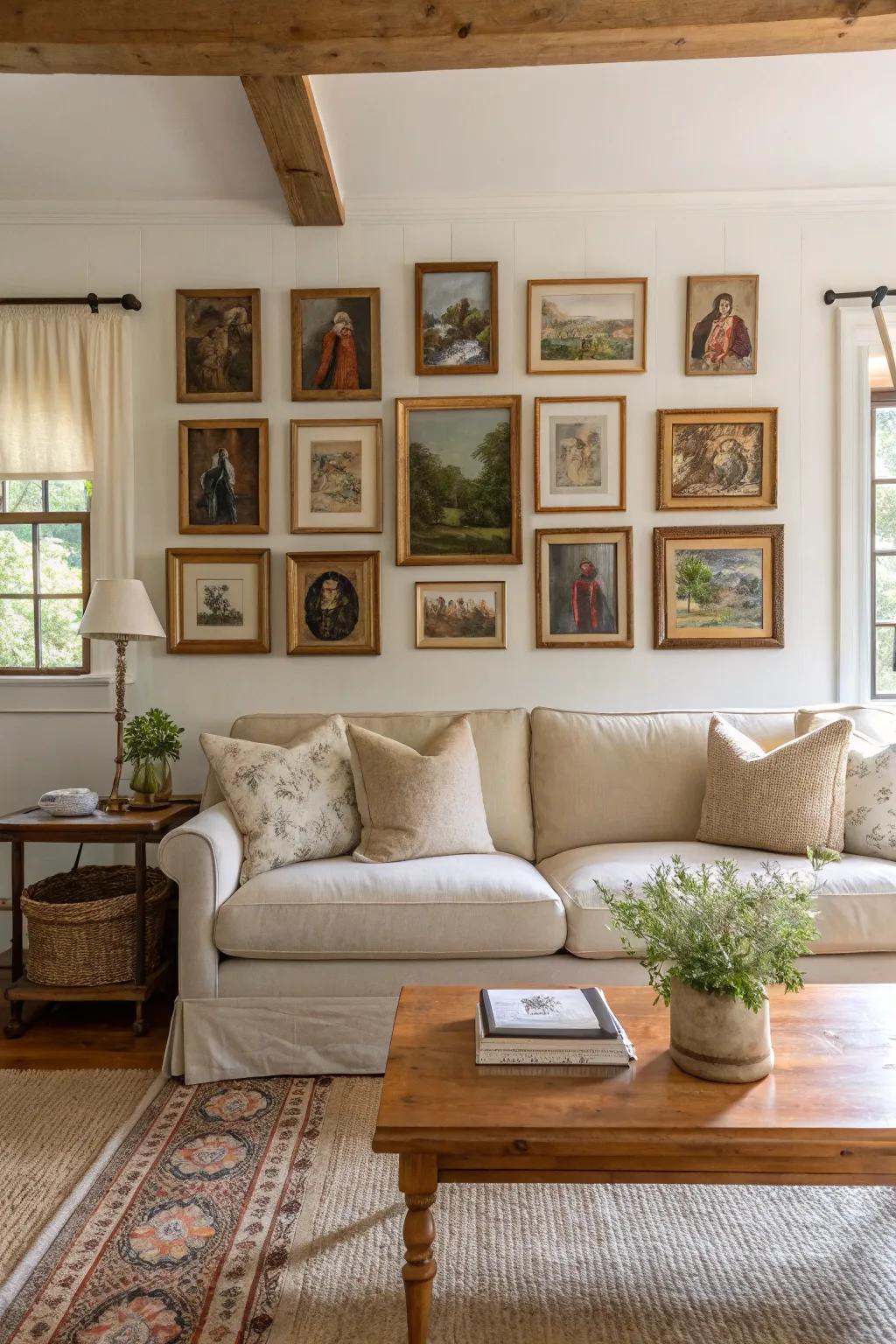 A gallery wall turns your living room into an artful expression of history. 🎨 #GalleryWall #ArtisticHome