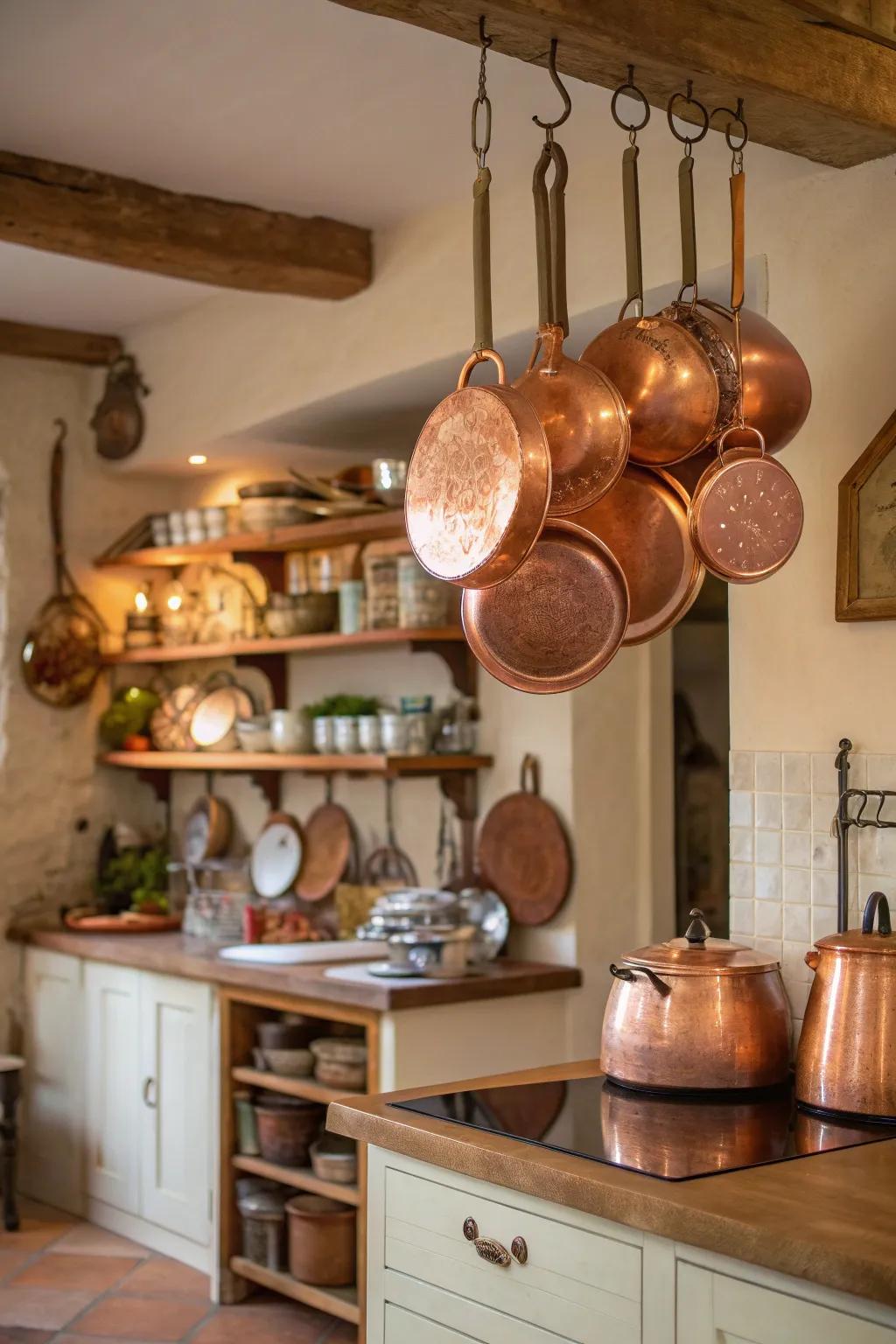 Copper kitchenware adds a warm, vintage touch to your kitchen decor.