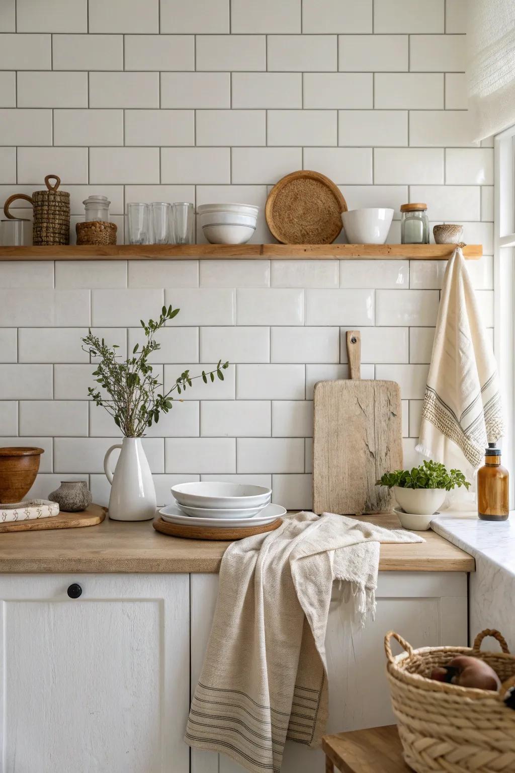 Embrace timeless elegance with classic cream subway tiles in your kitchen.
