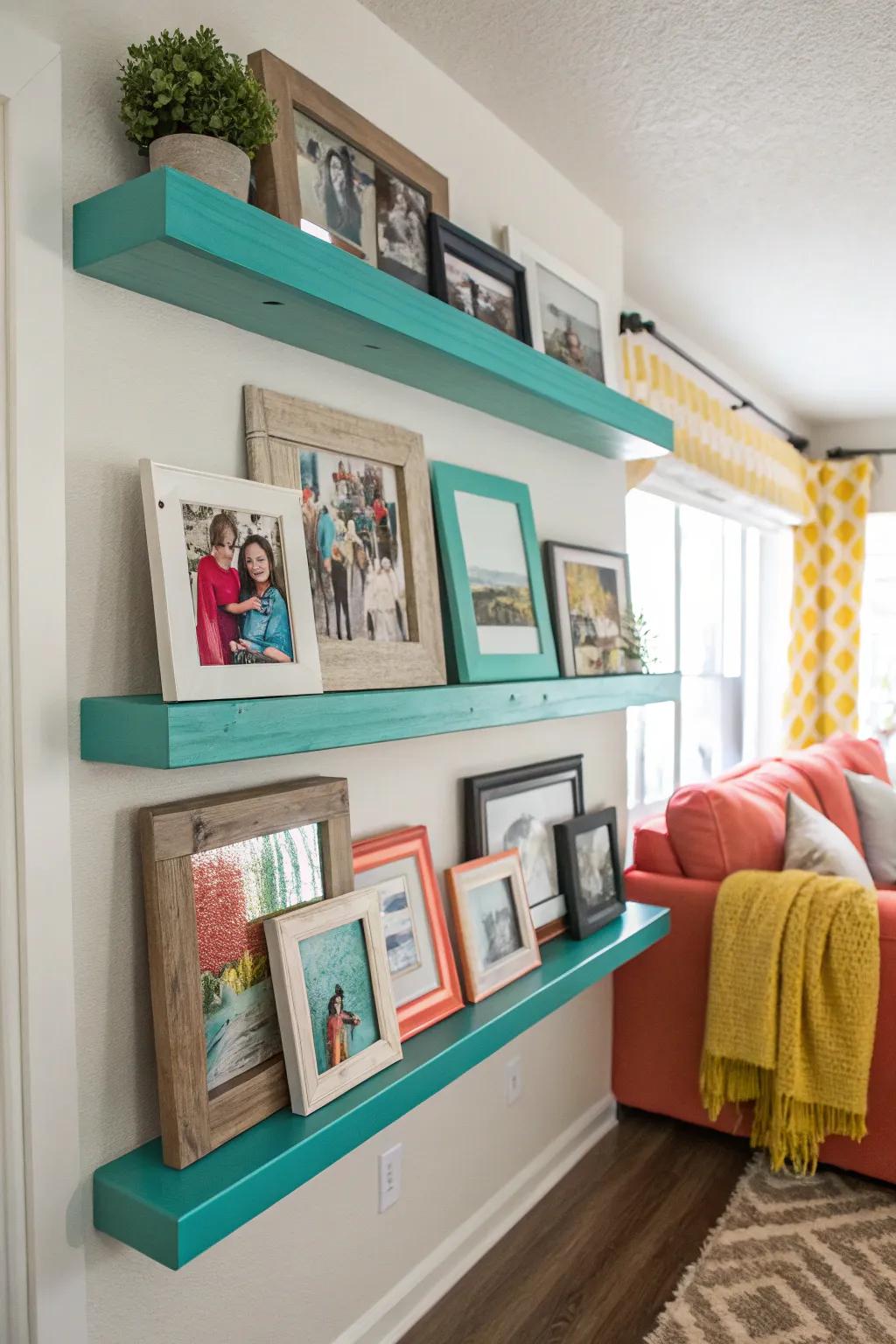 Keep your photo display fresh and stylish with versatile floating shelves that adapt to your decor.
