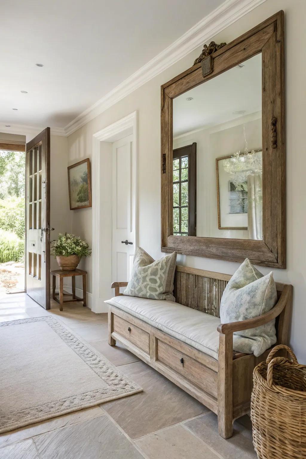 Antique mirrors add elegance and create a sense of space.