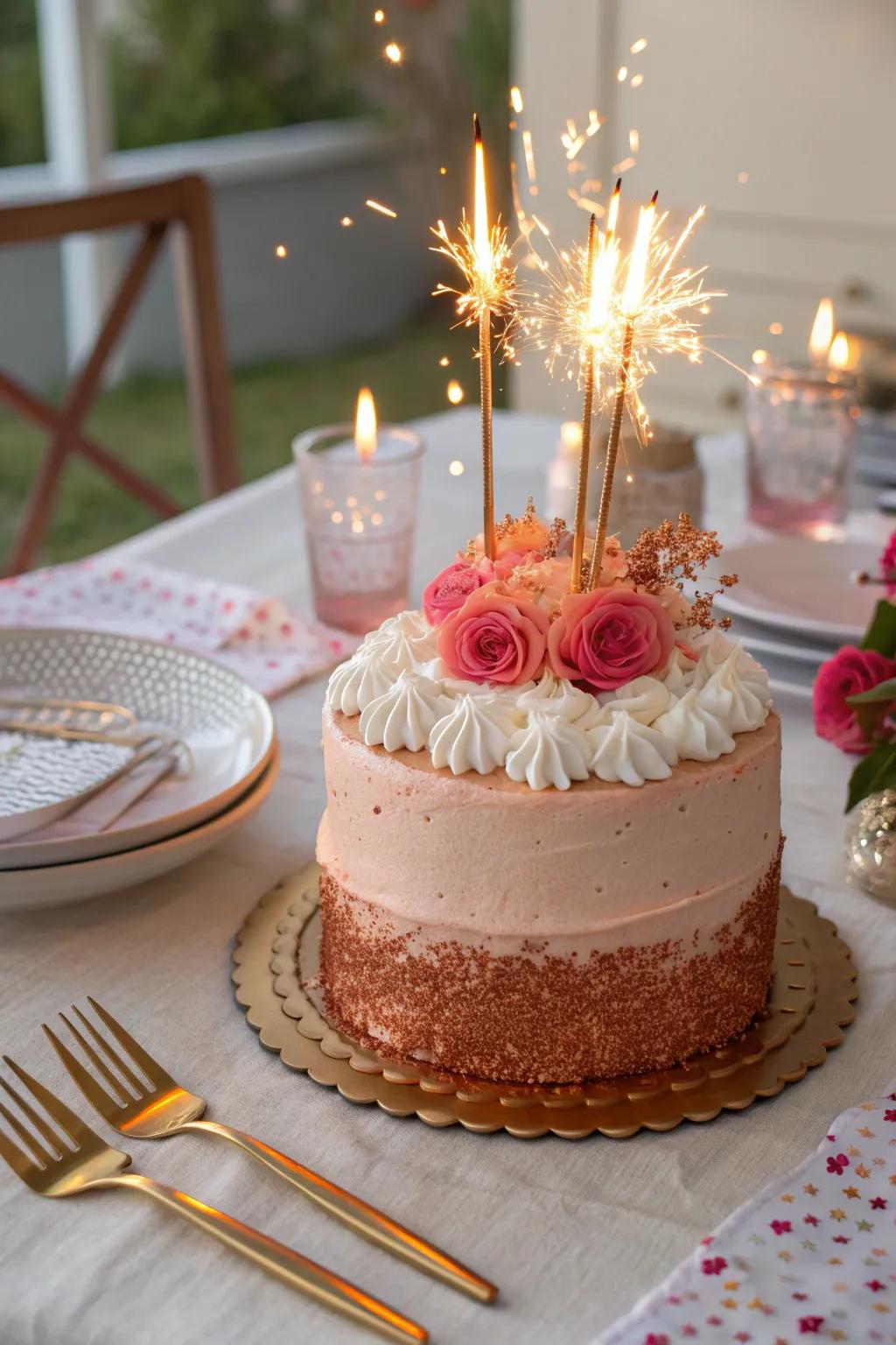 Classic and chic, the contrast of rose gold and white makes for a stunning cake centerpiece.