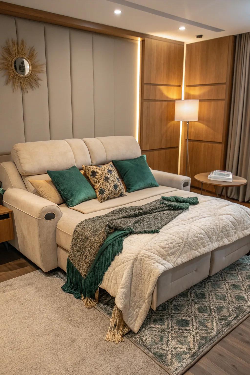 Comfort and relaxation combined in a reclining sofa bed for your guest room.