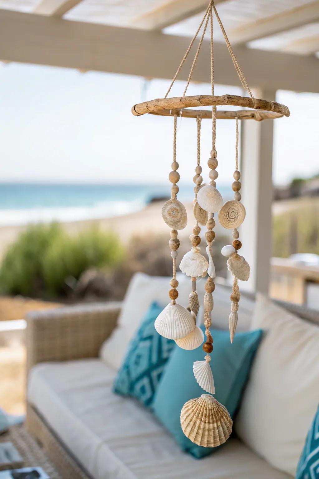Bring beach vibes to your doorstep with beautiful shell mobiles. 🐚 #CoastalDecor #BeachVibes