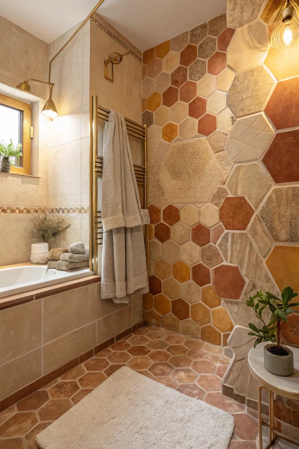 Create a cozy retreat with warm-toned hexagon tiles that invite you to unwind. 🔥 #CozyVibes #WarmTones