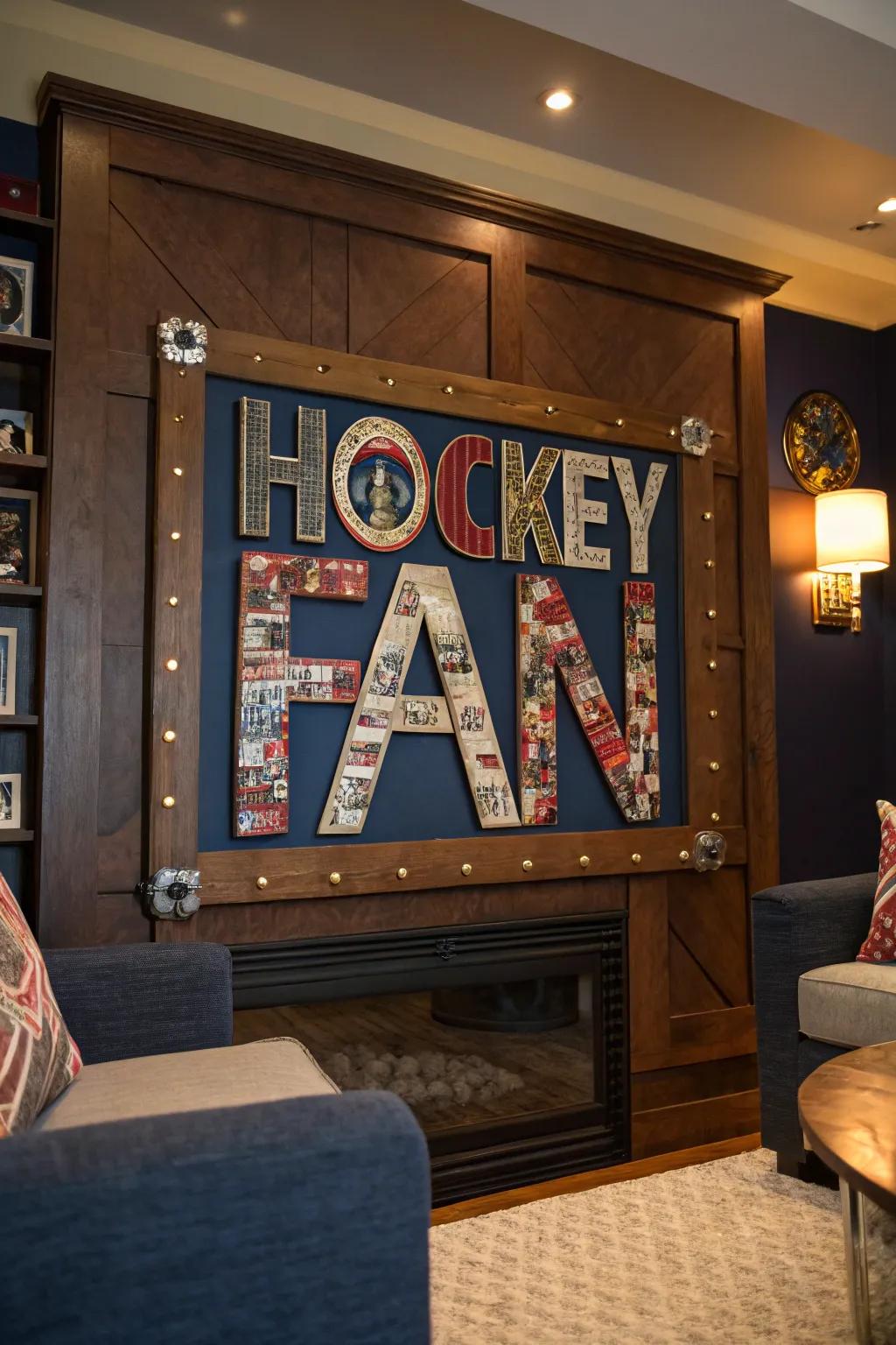 Brighten your space with a lively collage sign that bursts with team spirit and color.