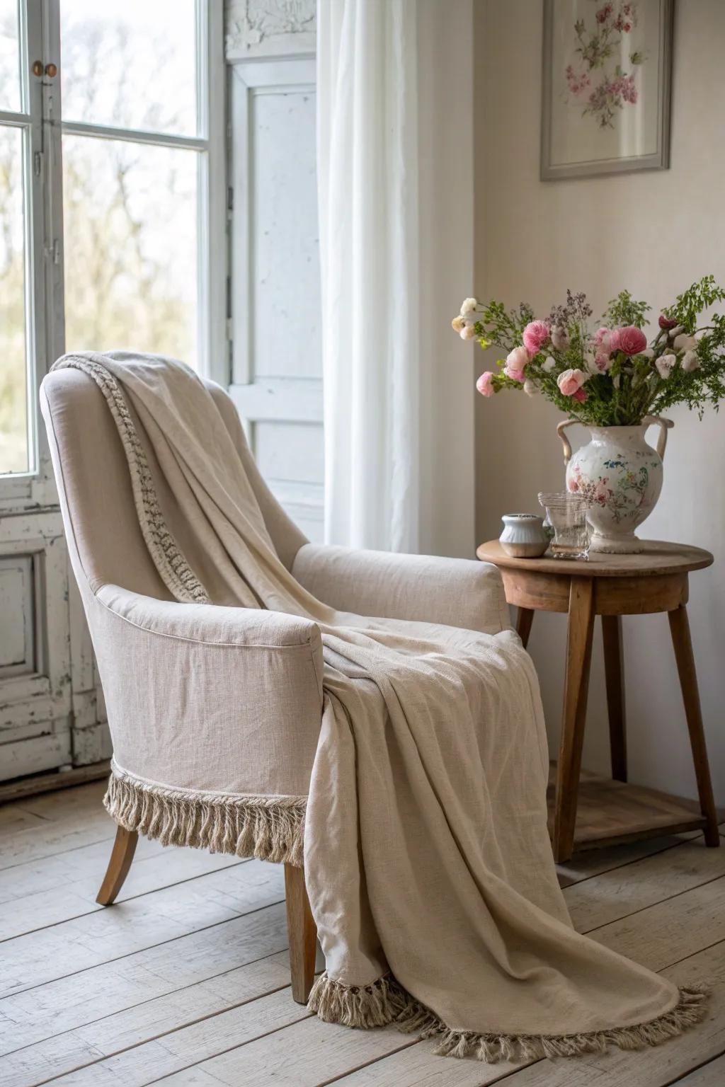 Vintage linens bring charm and nostalgia to your chair decor.