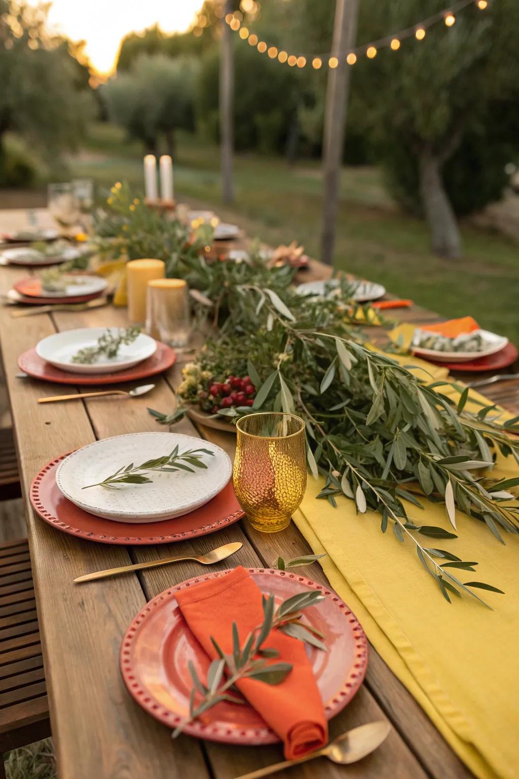 Enhance your table with the timeless beauty of olive branches. #OliveBranchDecor #ItalianElegance #NaturalBeauty