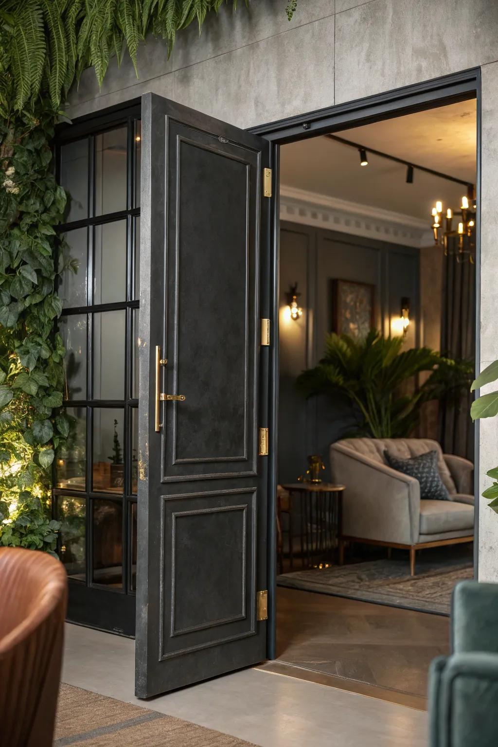 Add an industrial touch with sleek metal doors that offer both style and durability.