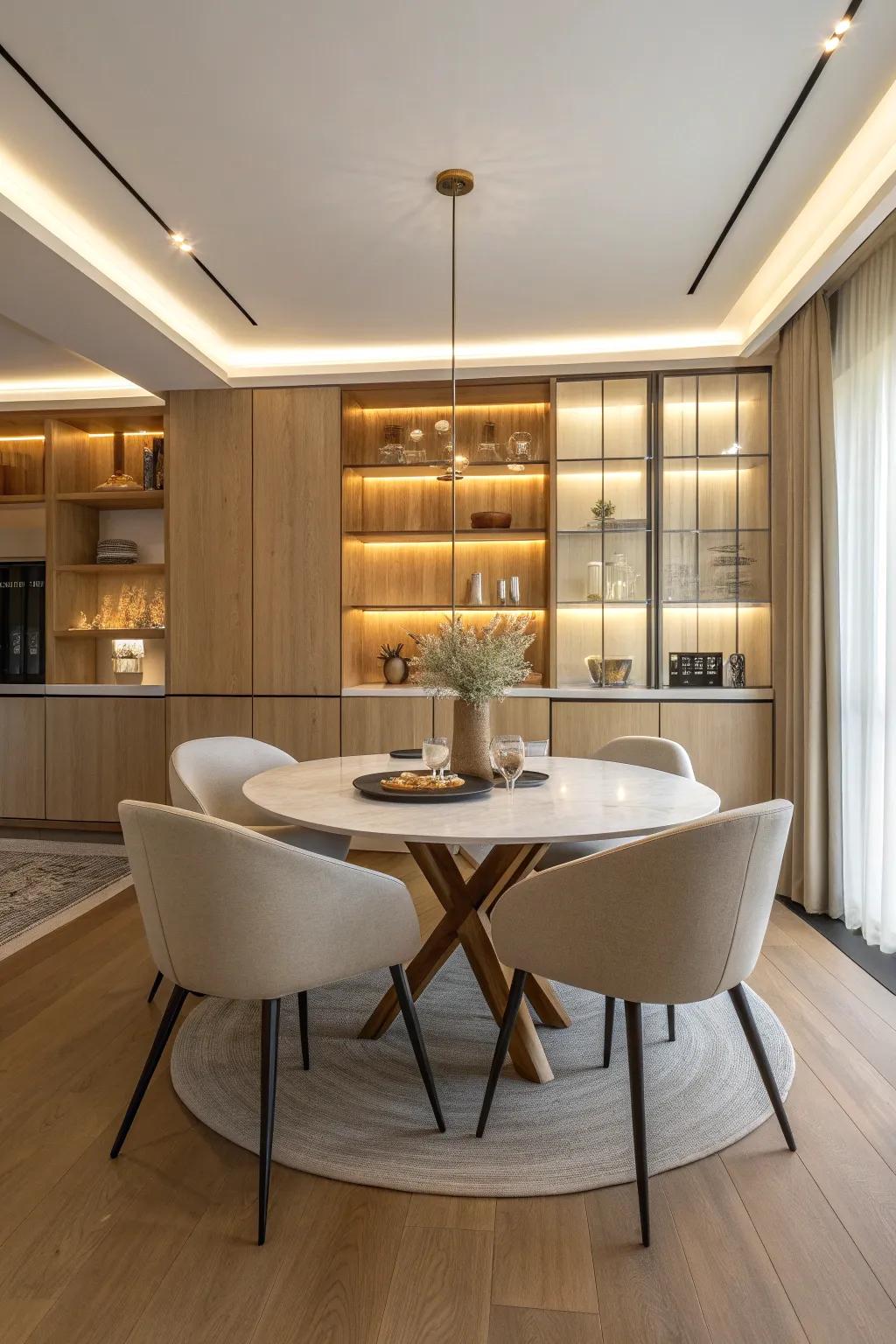 Concealed storage keeps your dining area neat and tidy.