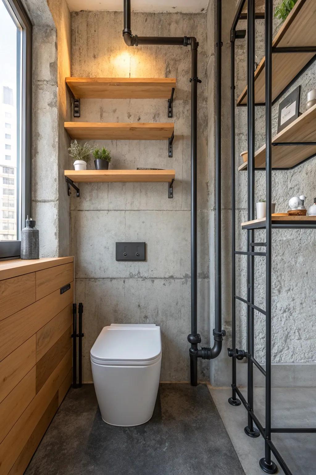 Industrial touches bring a chic and edgy vibe to modern bathroom spaces.