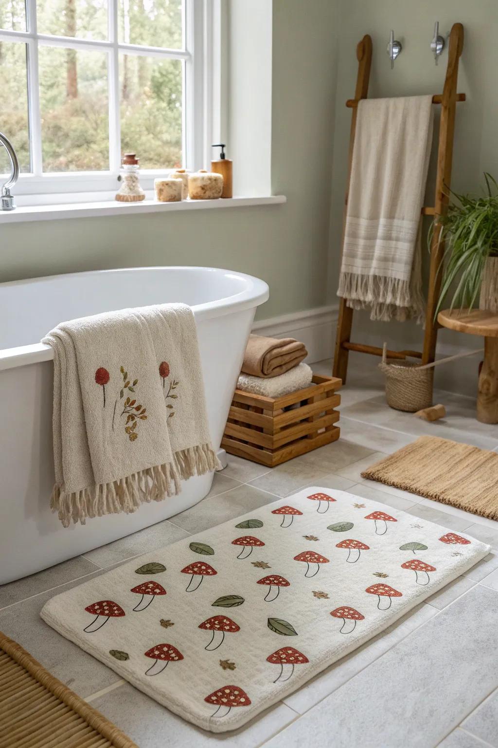 Add a whimsical woodland vibe to your bathroom with mushroom-themed decor that’s charming and cozy.