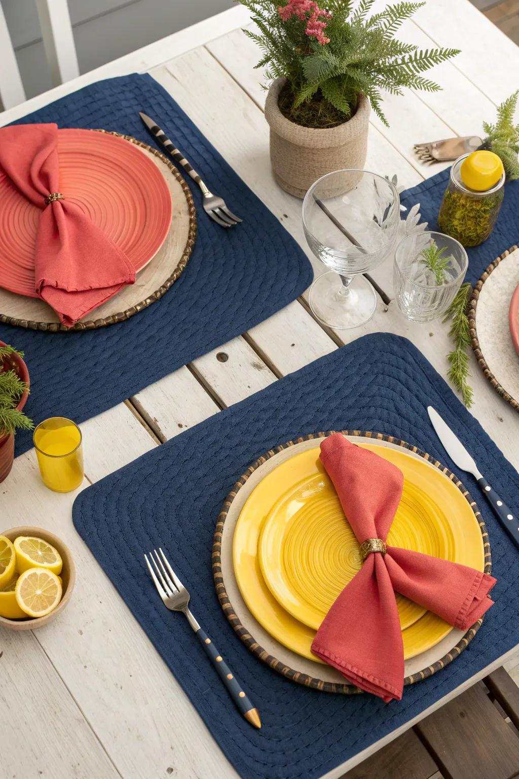 Keep it neat with navy placemats.
