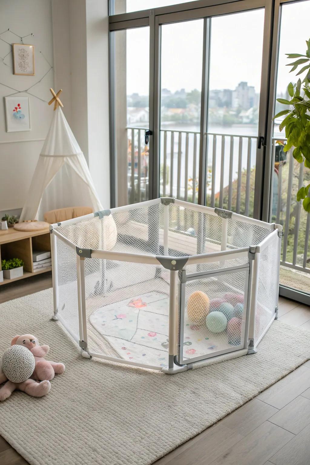 Transparent walls offer safety and style, keeping your little one visible and secure.