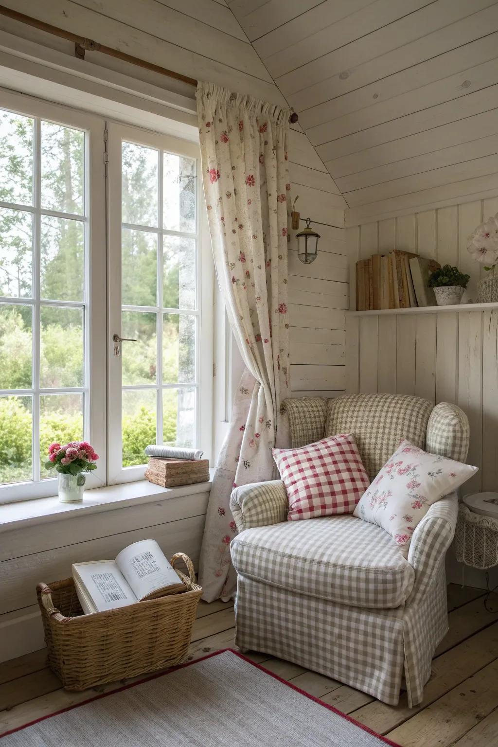 Wrap your cottage in the warmth of classic fabrics that evoke timeless beauty.