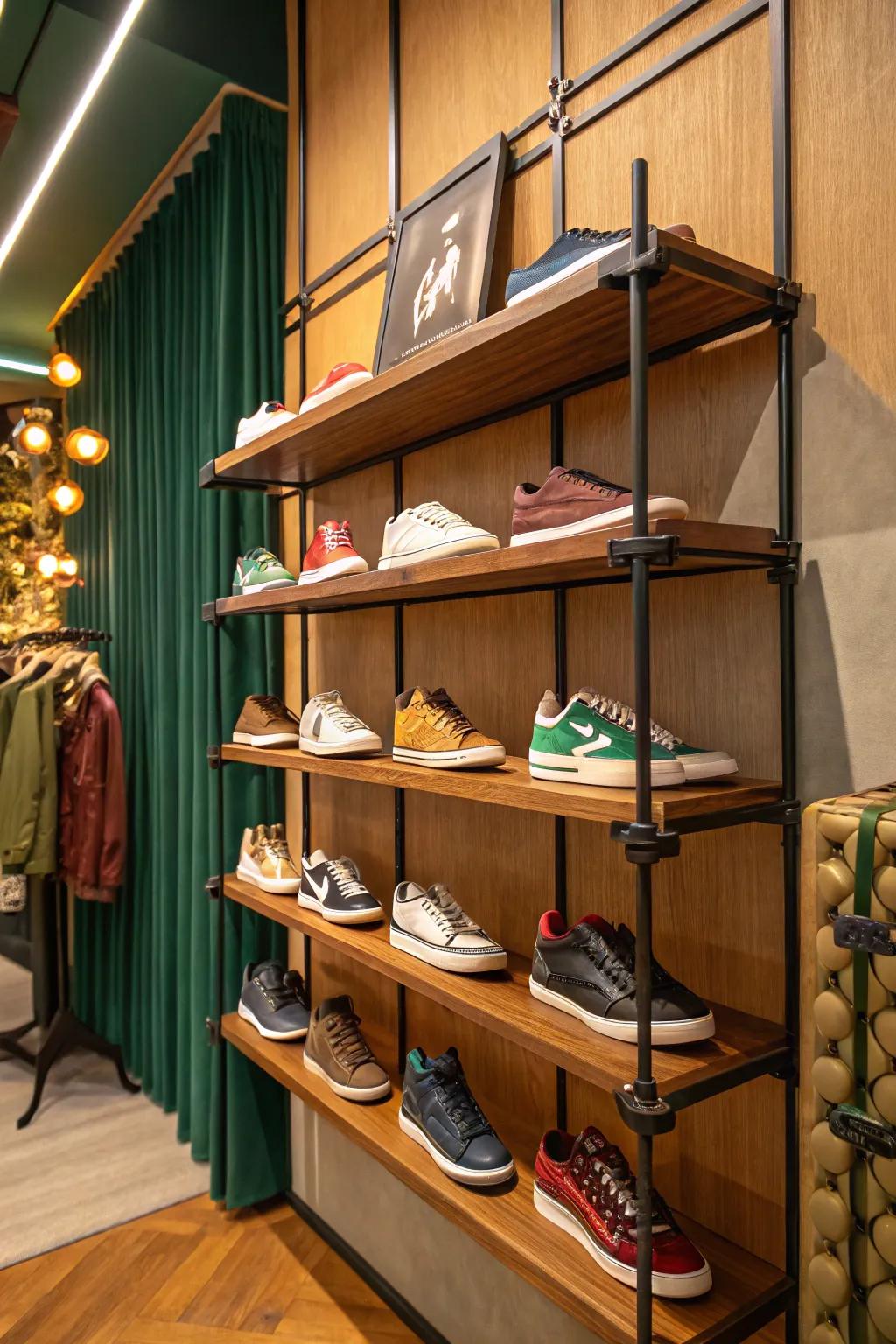 Maximize your space with multi-tiered shelves that showcase your sneakers elegantly.