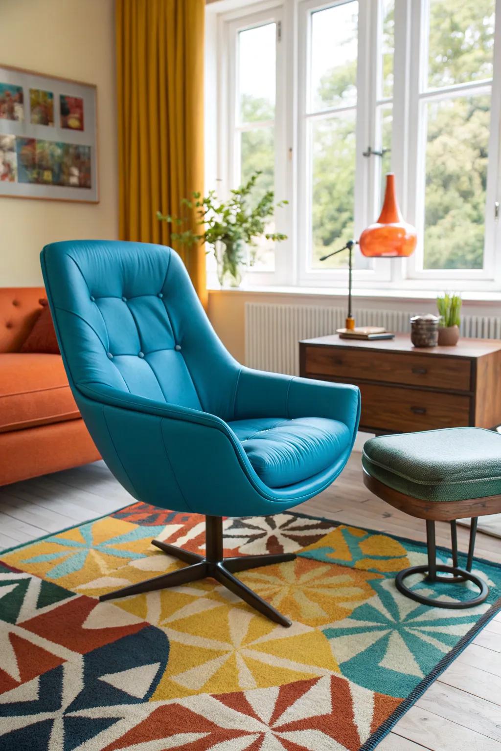 Travel back in time with a vintage swivel chair that oozes charm.