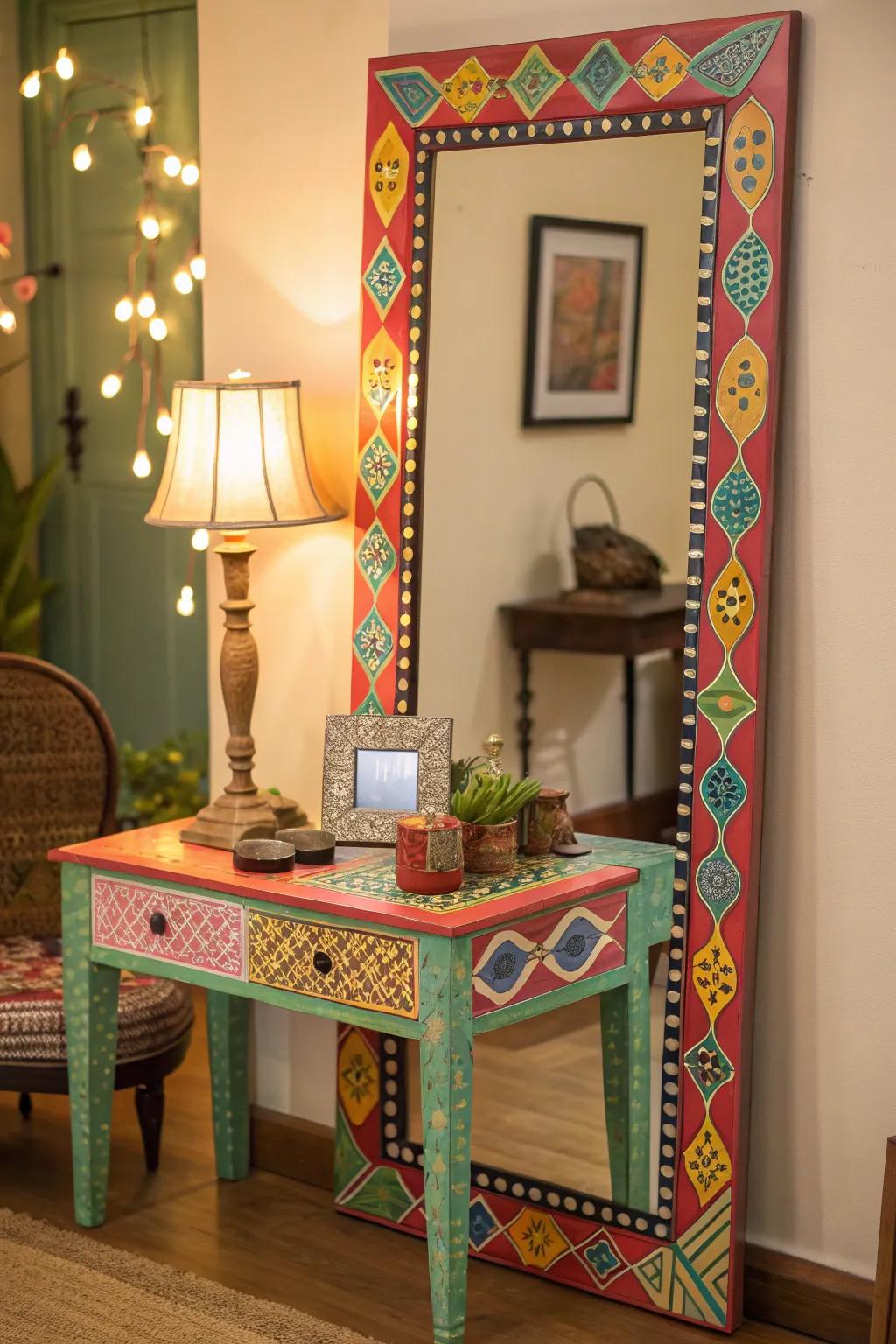 Add a touch of whimsy to your hallway with a funky hand-painted mirror frame.