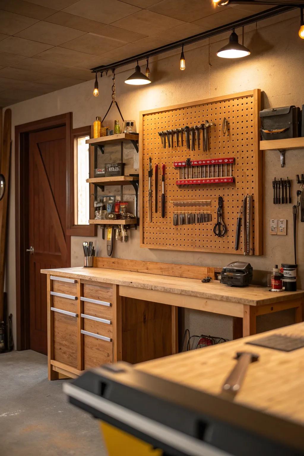 Keep your tools at arm's length with a stylish wooden pegboard.