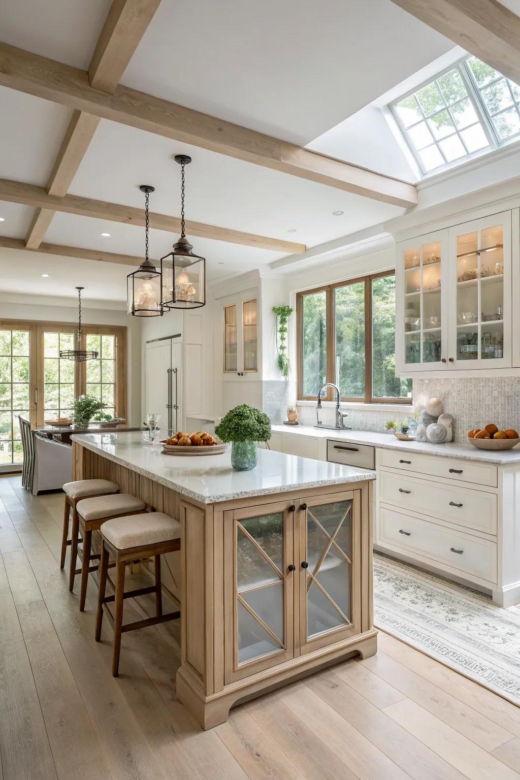 Glass panels bring a modern and airy feel to your kitchen island.