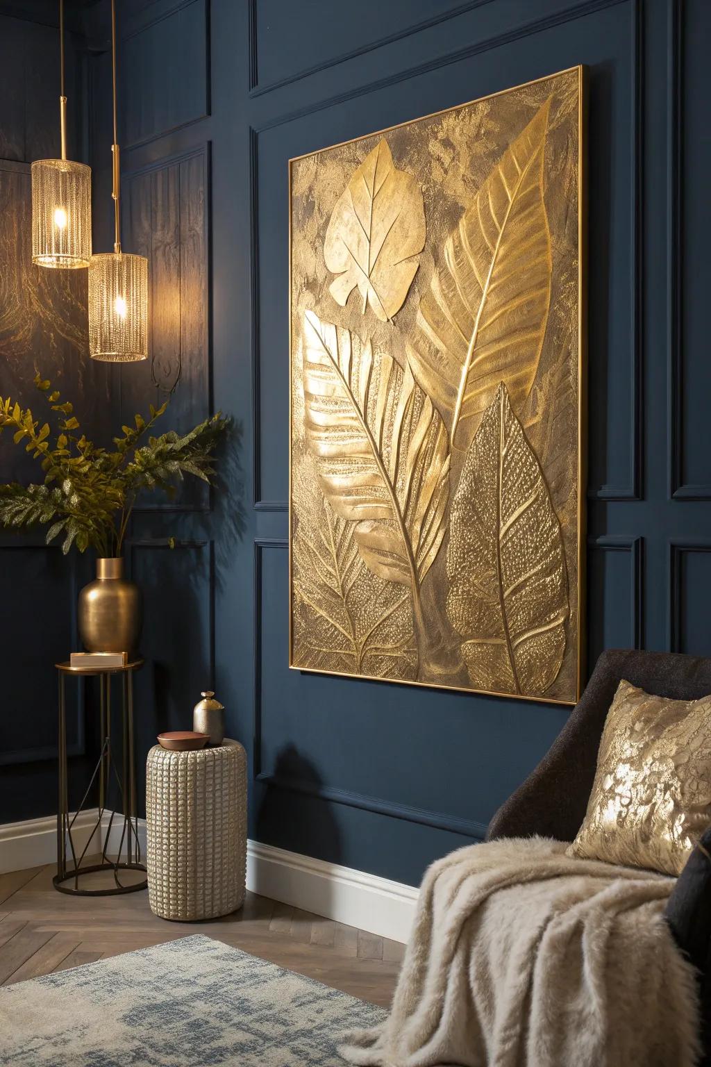 Layered gold leaf creates a rich, opulent texture that's both luxurious and intriguing.