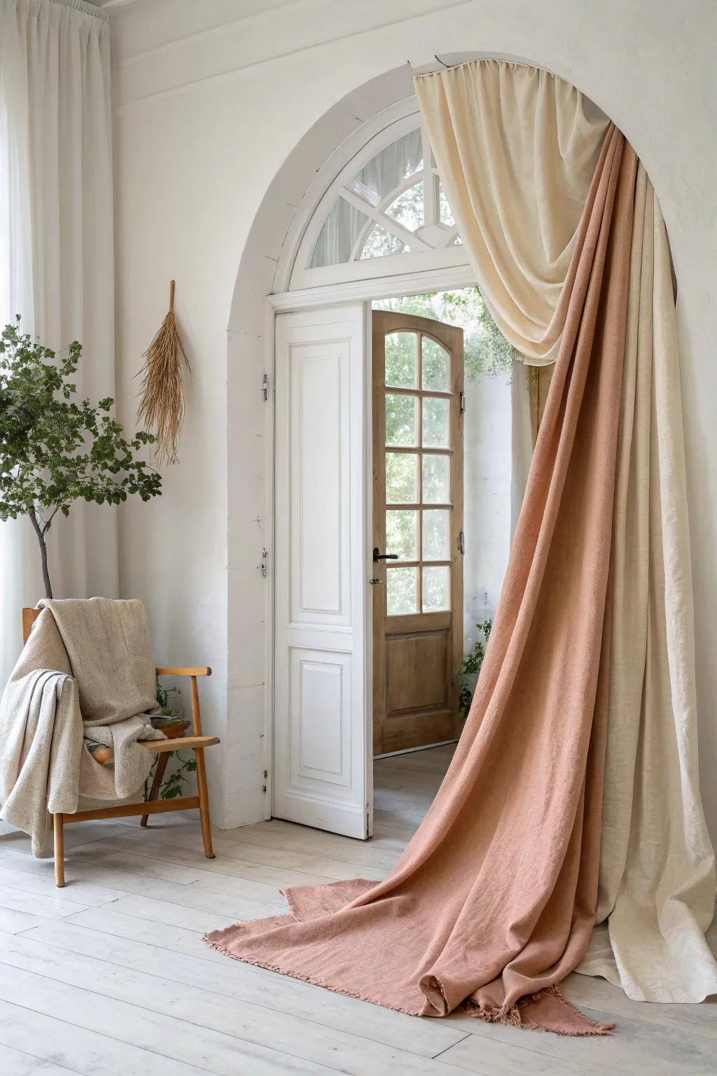Add a touch of softness with fabric-draped arches that cocoon your space.