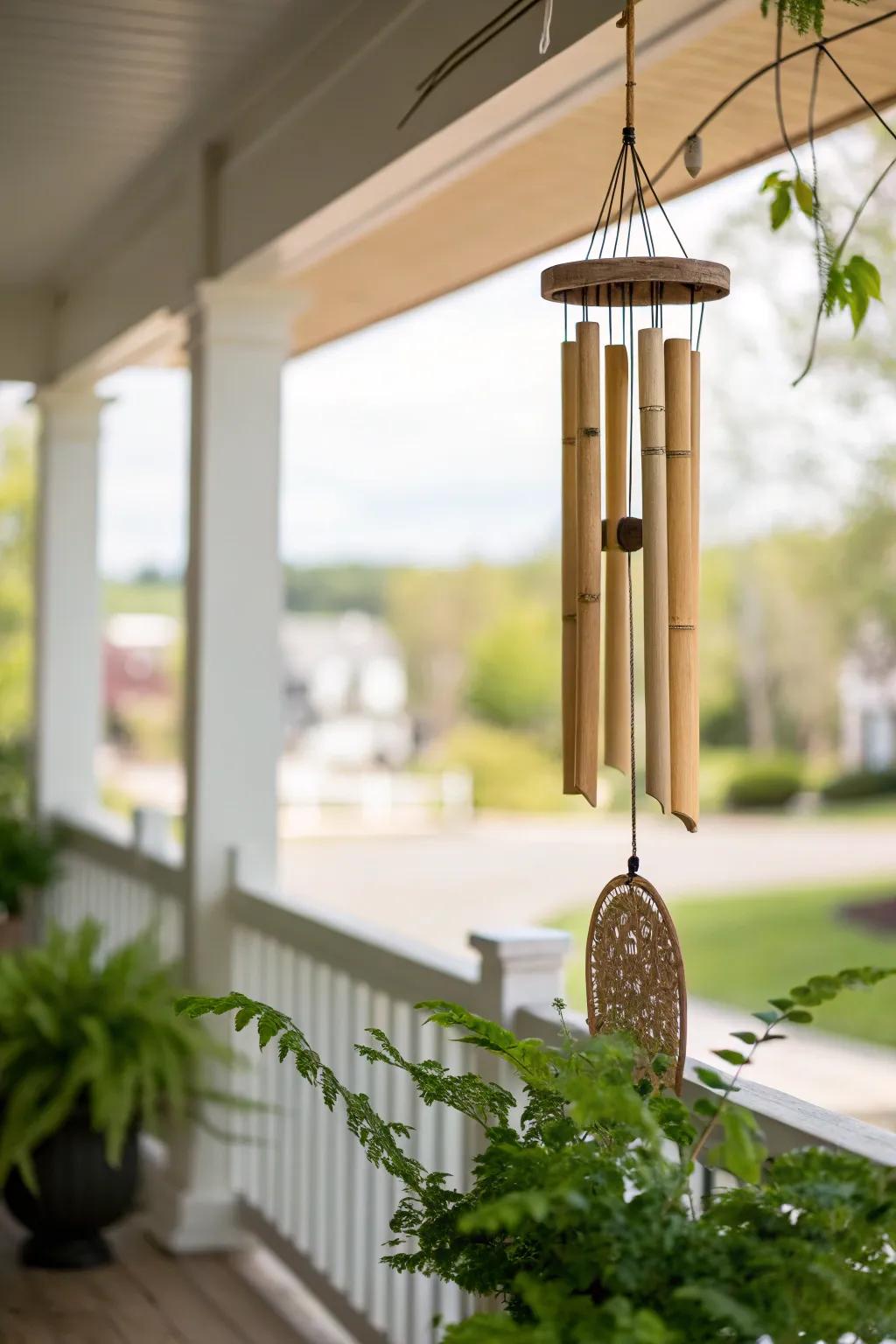 Add melodic charm to your porch with bamboo wind chimes that sing in the breeze. 🎶 #PorchDecor #Relaxation