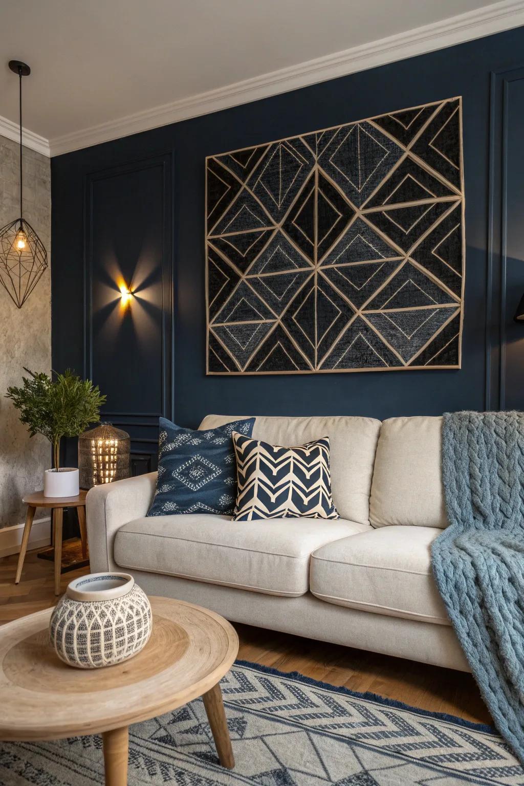 Geometric decor adds a modern, balanced touch to your living room.