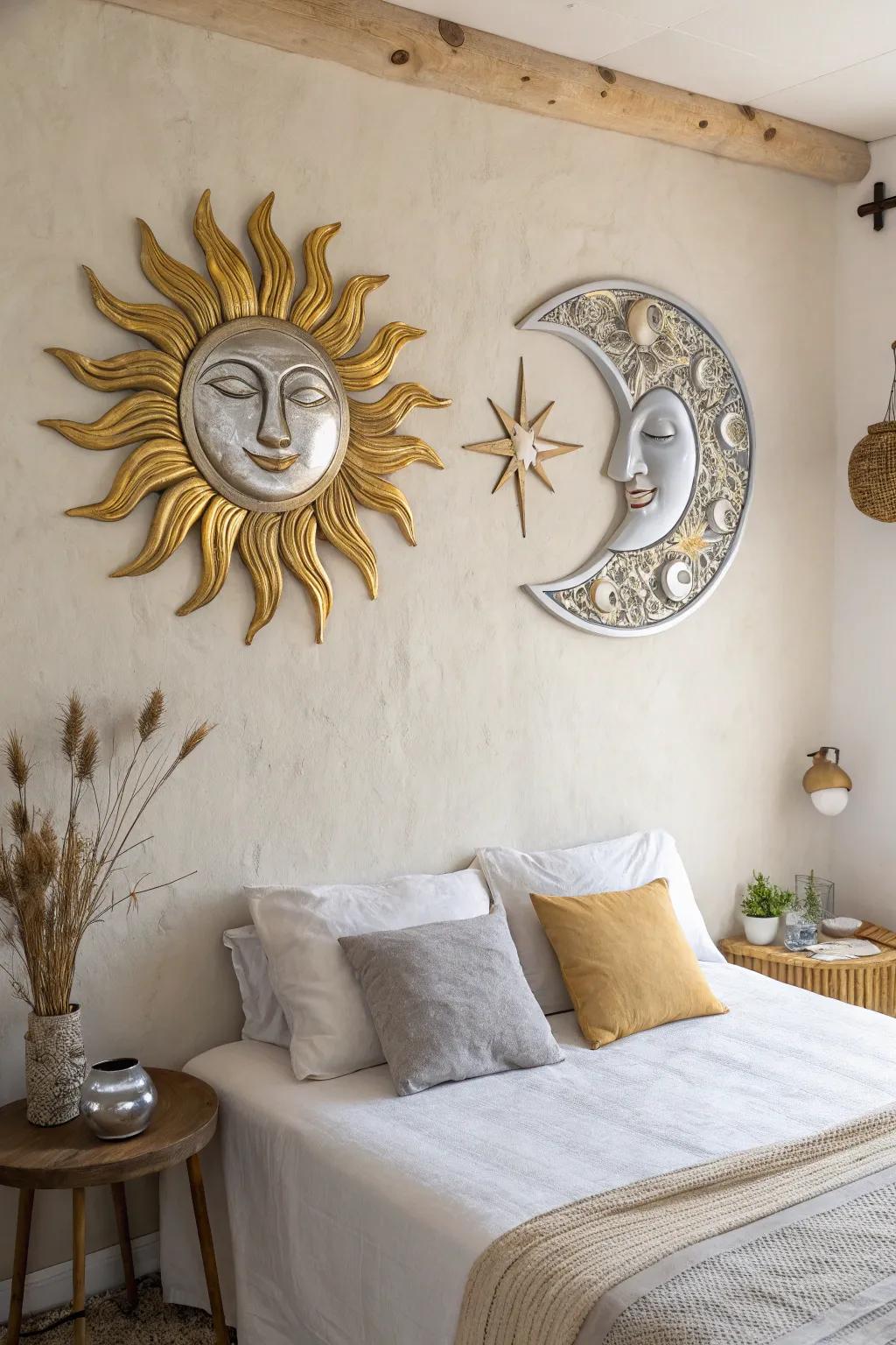 Balance day and night with wall plaques that tell a celestial story through artful design.