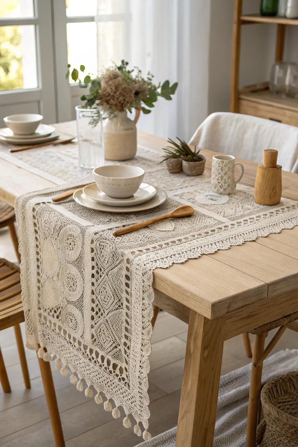 Elevate your table with lace and textures that bring elegance and sophistication to any occasion. 🌟 #LaceDecor #ElegantTouch