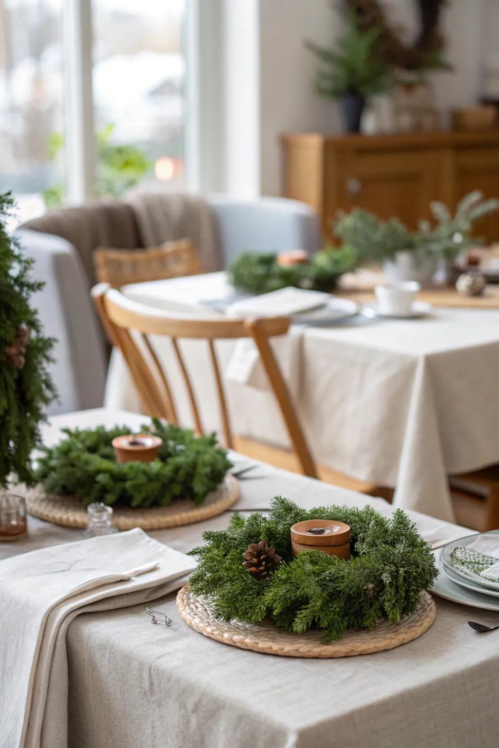 Enhance your decor with mini wreaths that bring a touch of greenery and cheer.